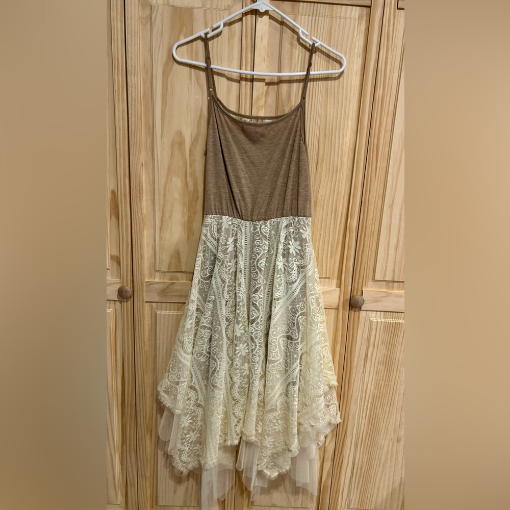Altar'd State Cream Tulle Lace Spaghetti Strap Dress - Picture 3 of 7
